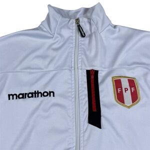Marathon Peru National Team Futbol Soccer Full Zip Track Jacket White Mens Large